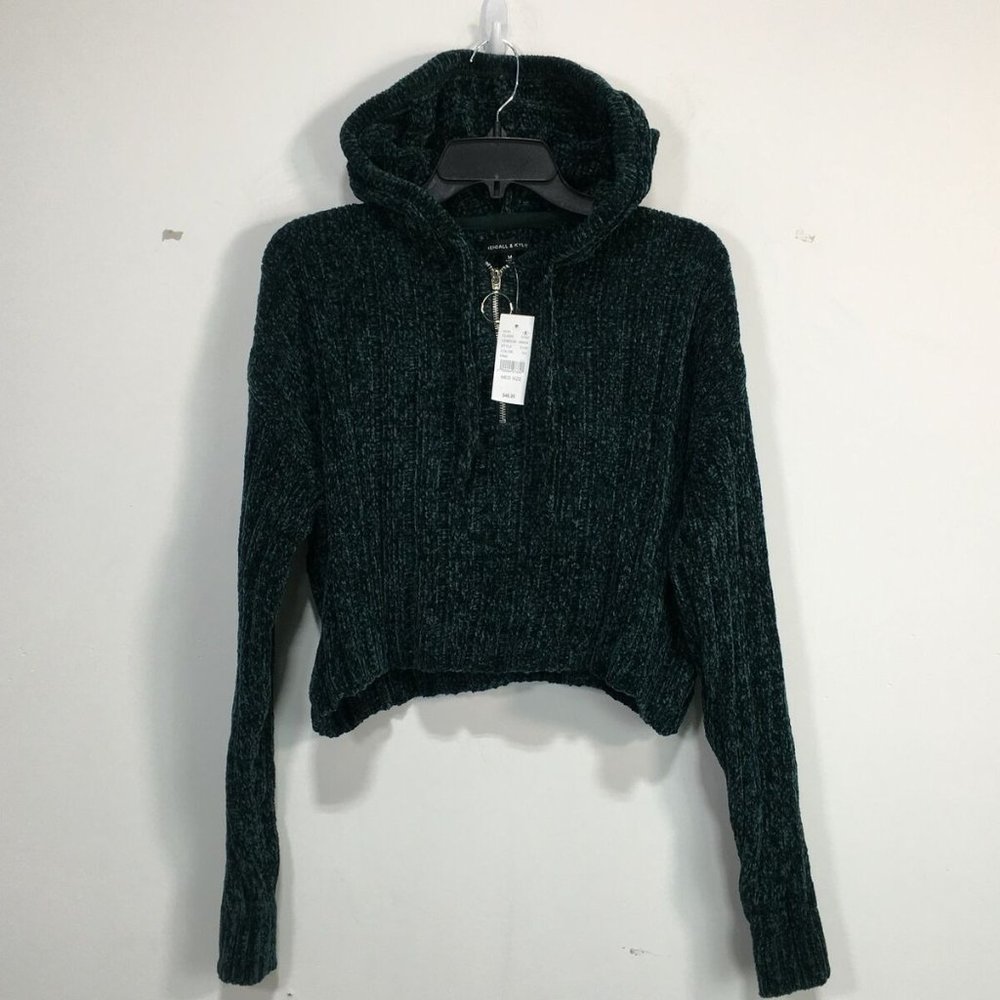 PacSun x Kendall & Kylie Knit Crop Hooded Pullover, Women's Size M - Dark Green